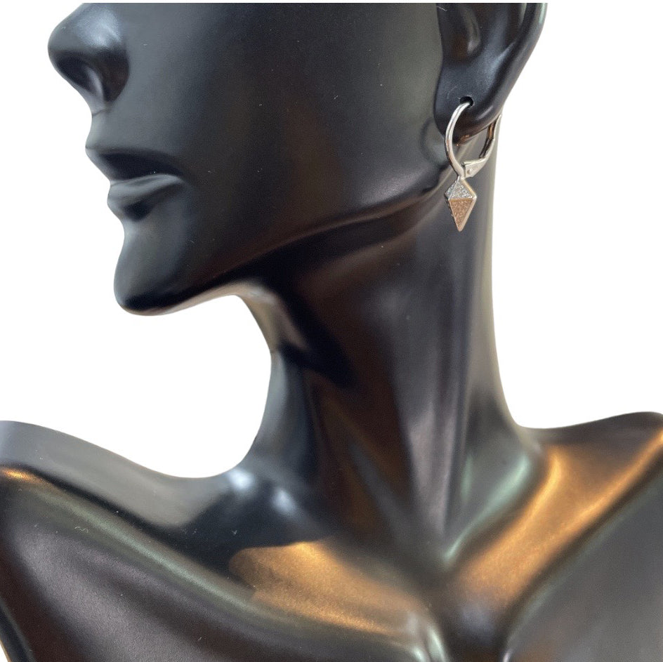 Stunning White Gold Triangle Diamond Drop Earrings