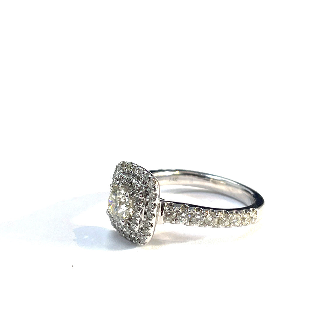Elegant 14k White Gold Diamond Double Halo Ring