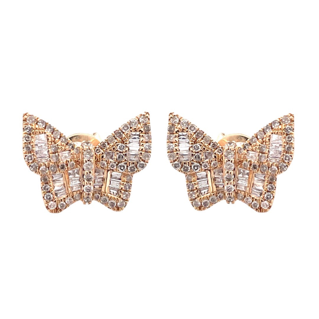 Shimmering 14k Yellow Gold or White Gold Butterfly Diamond Earrings