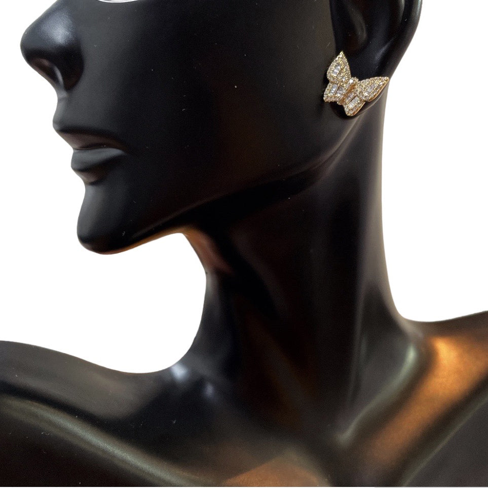 Shimmering 14k Yellow Gold or White Gold Butterfly Diamond Earrings