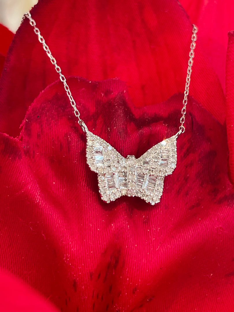 Lightweight 14k Yellow Gold or White Gold Butterfly Diamond Necklace