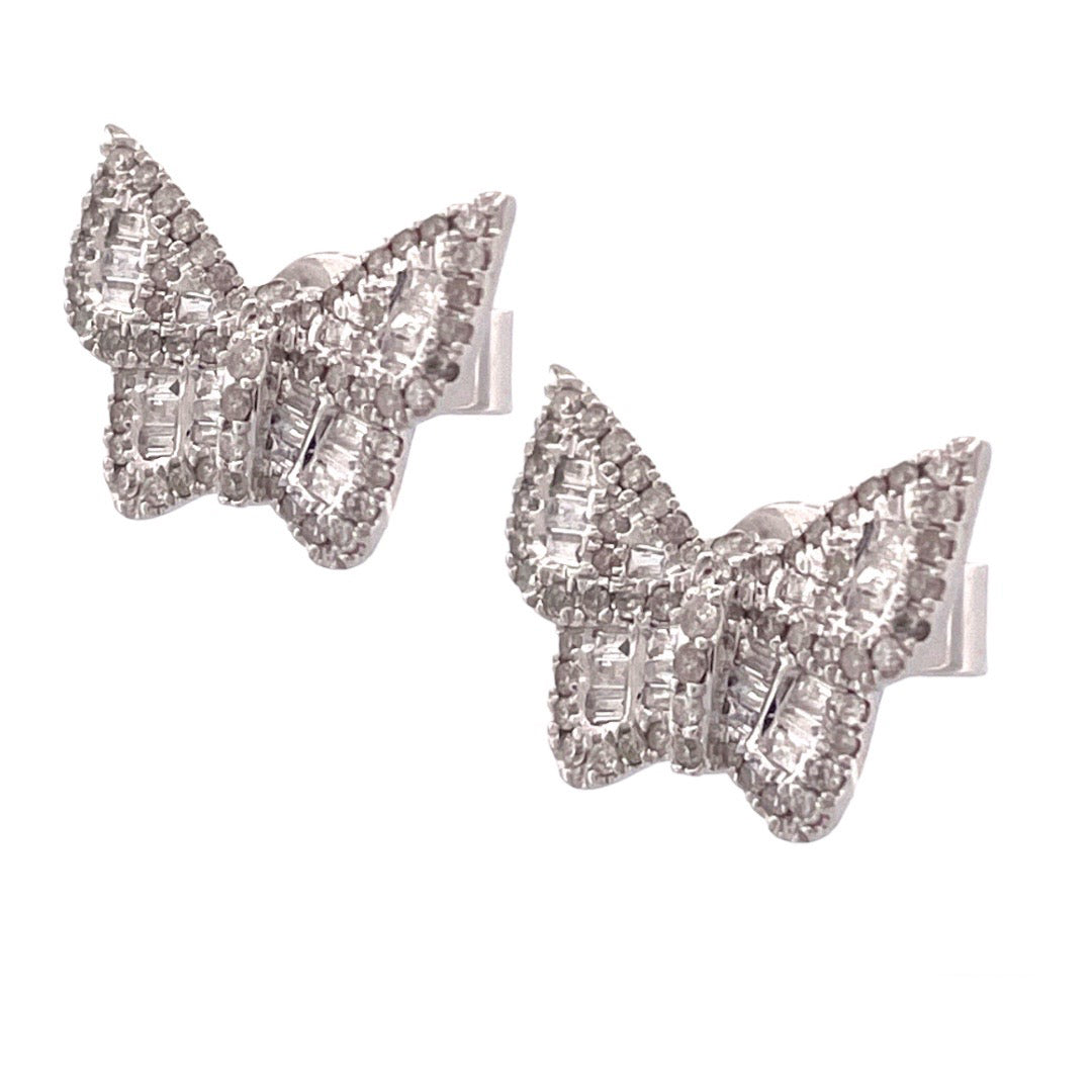 Shimmering 14k Yellow Gold or White Gold Butterfly Diamond Earrings