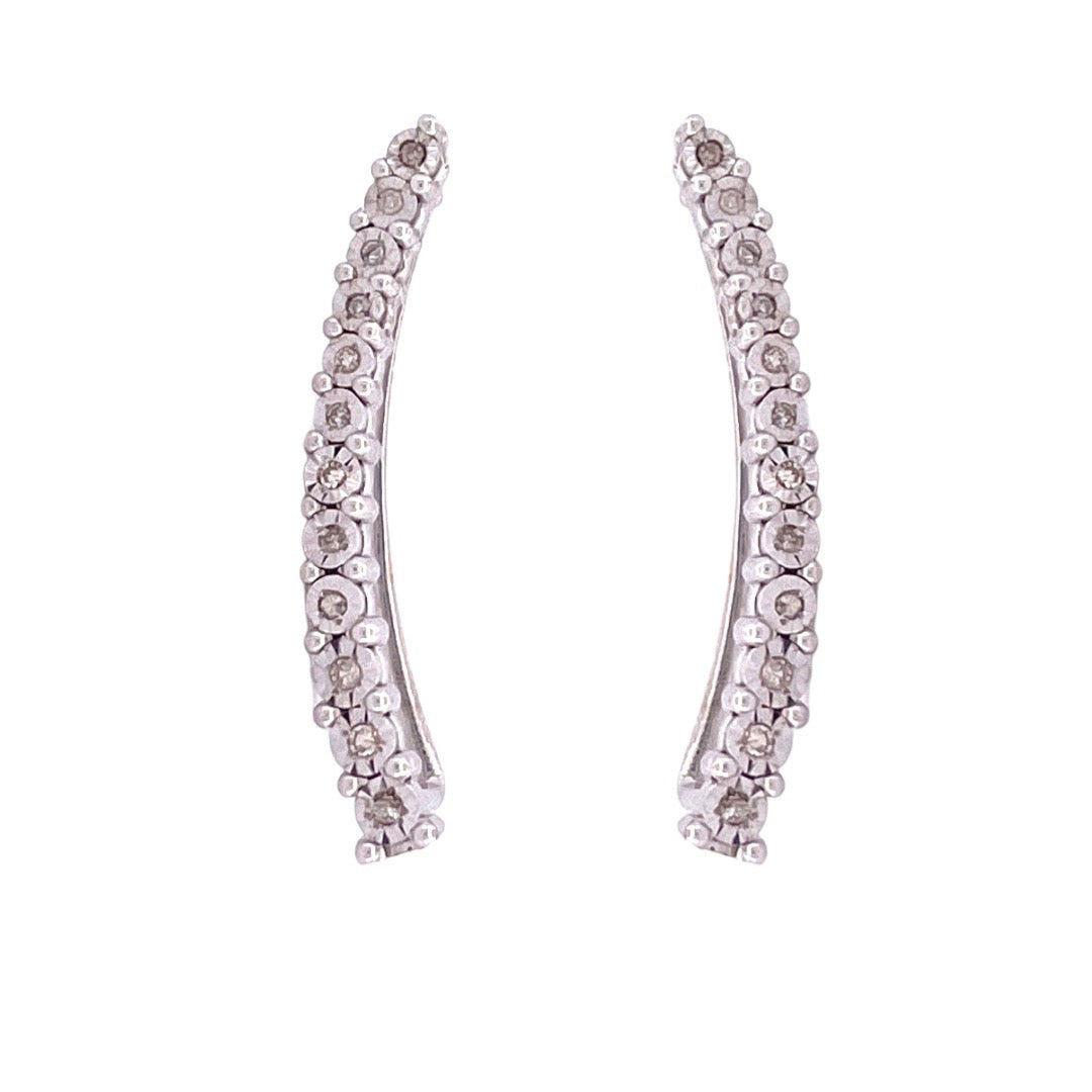 Gorgeous 14K White Gold & Yellow Gold Curved Bar Diamond Ear Crawlers