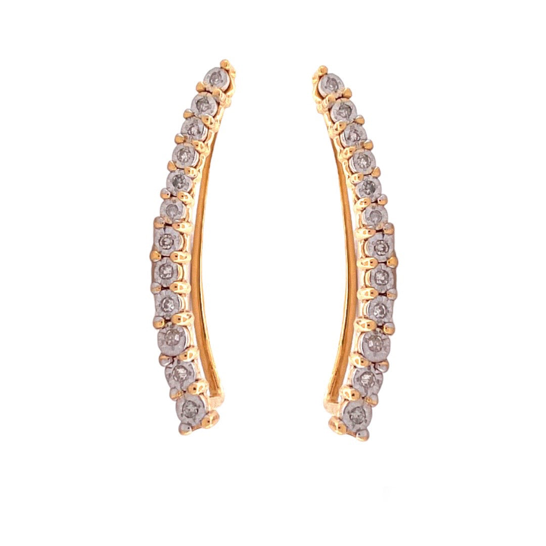 Gorgeous 14K White Gold & Yellow Gold Curved Bar Diamond Ear Crawlers