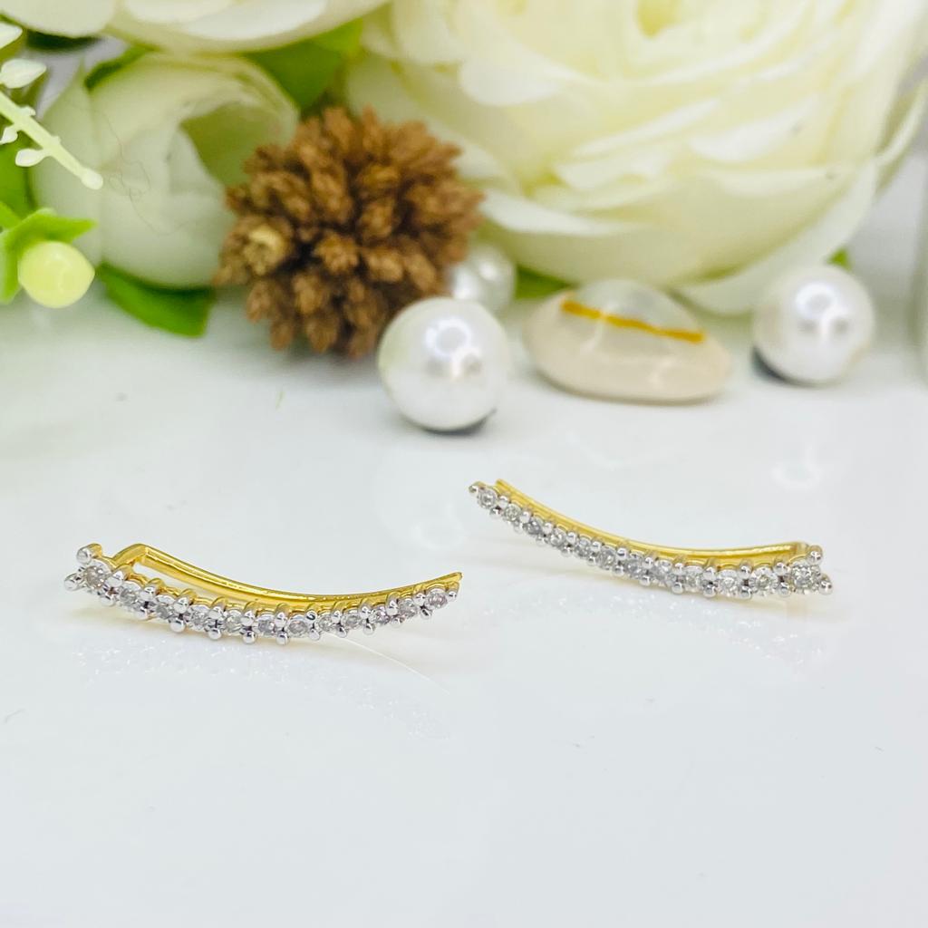 Gorgeous 14K White Gold & Yellow Gold Curved Bar Diamond Ear Crawlers