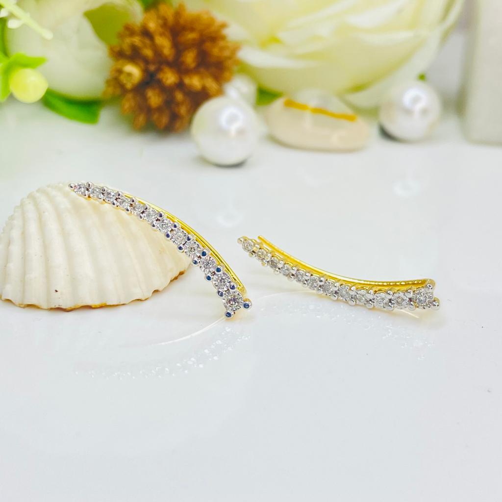 Gorgeous 14K White Gold & Yellow Gold Curved Bar Diamond Ear Crawlers