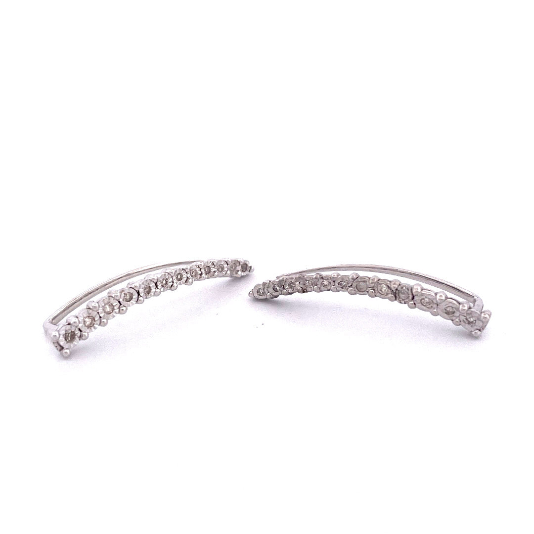 Gorgeous 14K White Gold & Yellow Gold Curved Bar Diamond Ear Crawlers