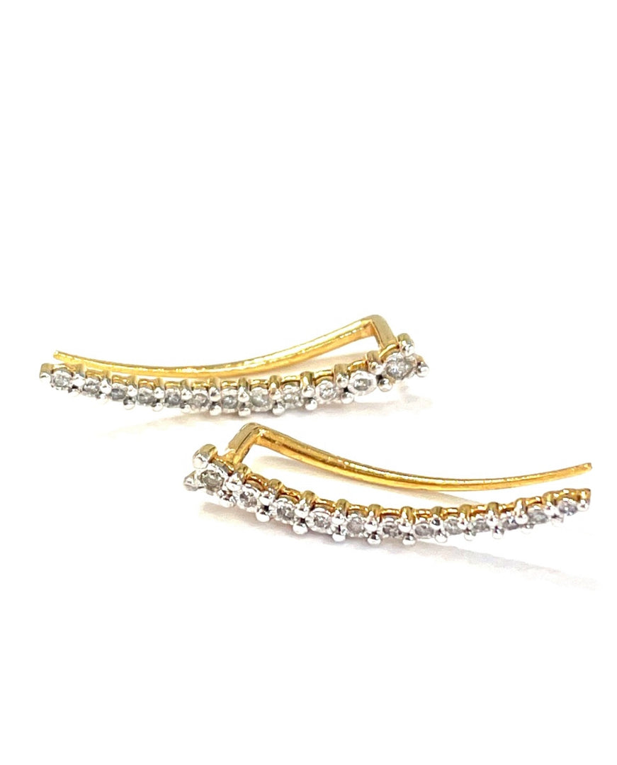 Gorgeous 14K White Gold & Yellow Gold Curved Bar Diamond Ear Crawlers