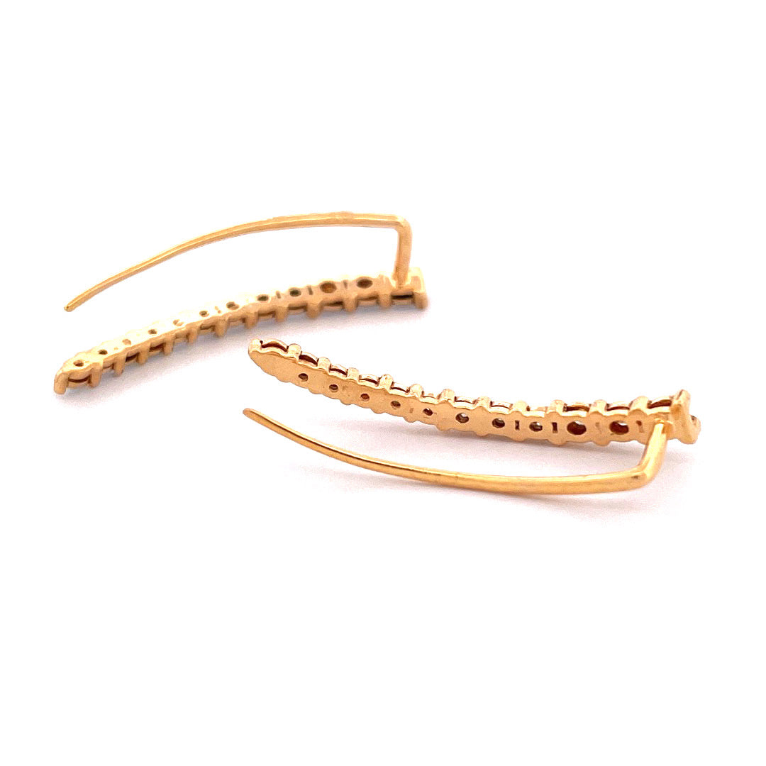 Gorgeous 14K White Gold & Yellow Gold Curved Bar Diamond Ear Crawlers