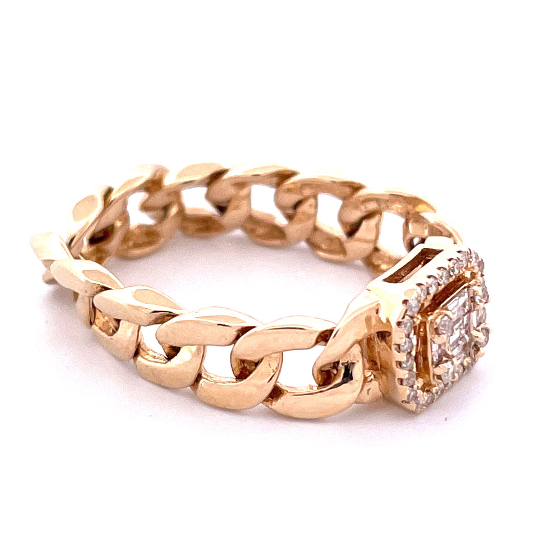 Stunning 14K Yellow Gold or White Gold Chain Ring
