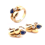 Load image into Gallery viewer, Exquisite 18k Yellow Gold Italian Cabochon Sapphire Ring and Earring Set
