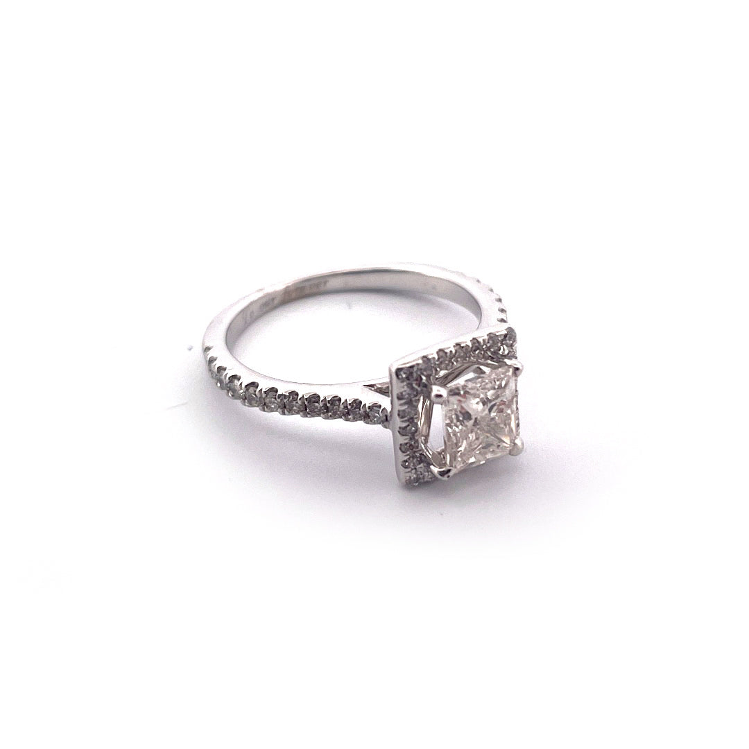 Elegant 14K White Gold GIA Certified 1ct Natural Princess Cut Diamond Halo Ring