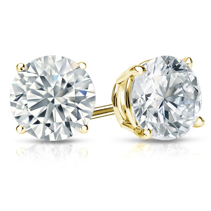 Classic 2 TCW Natural H-I VS Round Diamond Stud Earrings in 18K/14K Yellow Gold or White Gold