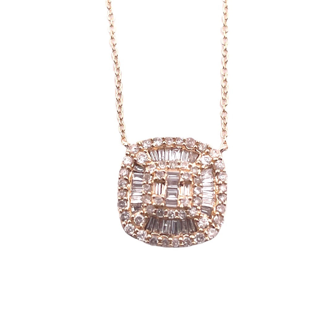 Timeless 14k Gold Square Diamond Pendant Necklace