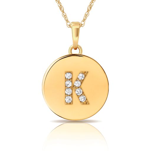 14k Gold 12mm x 18mm Disc with Initial Engraved Letter Necklace