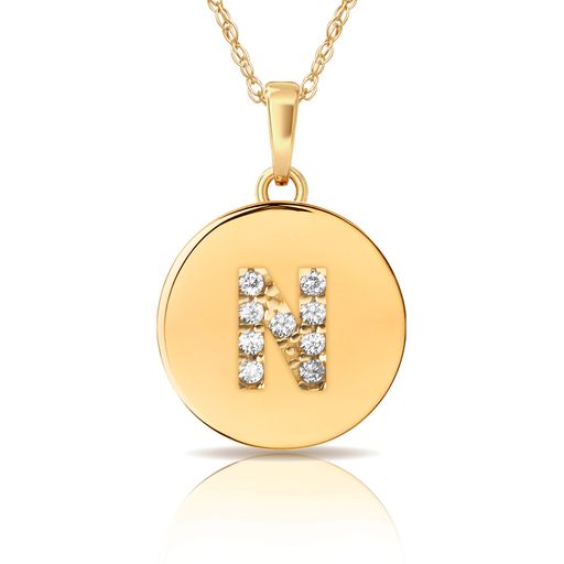 14k Gold 12mm x 18mm Disc with Initial Engraved Letter Necklace