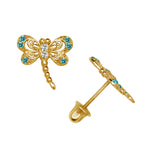 Load image into Gallery viewer, Stunning 14K Yellow Gold or White Gold Dragonfly Stud Earrings with Screwback
