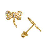 Load image into Gallery viewer, Stunning 14K Yellow Gold or White Gold Dragonfly Stud Earrings with Screwback
