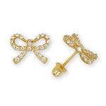 Load image into Gallery viewer, Elegant 14K Gold Minimal Shiny Bow Screw back Earrings in Yellow Gold Or White Gold

