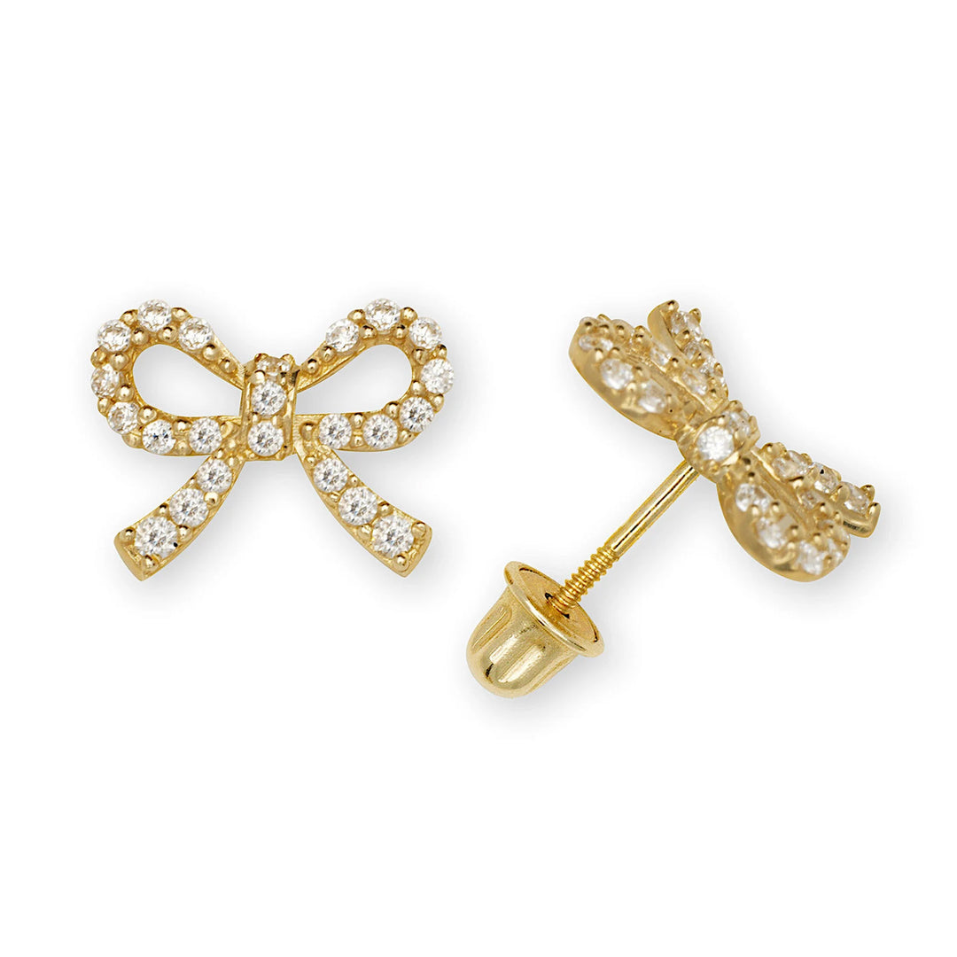 Elegant 14K Gold Minimal Shiny Bow Screw back Earrings in Yellow Gold Or White Gold