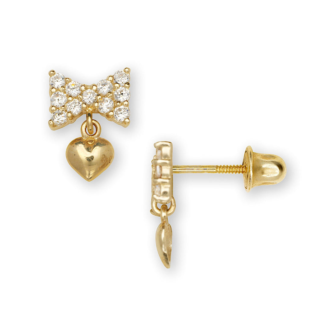 Shimmering 14K Gold Minimal Shiny Bow Screw back Earrings in Yellow Gold Or White Gold