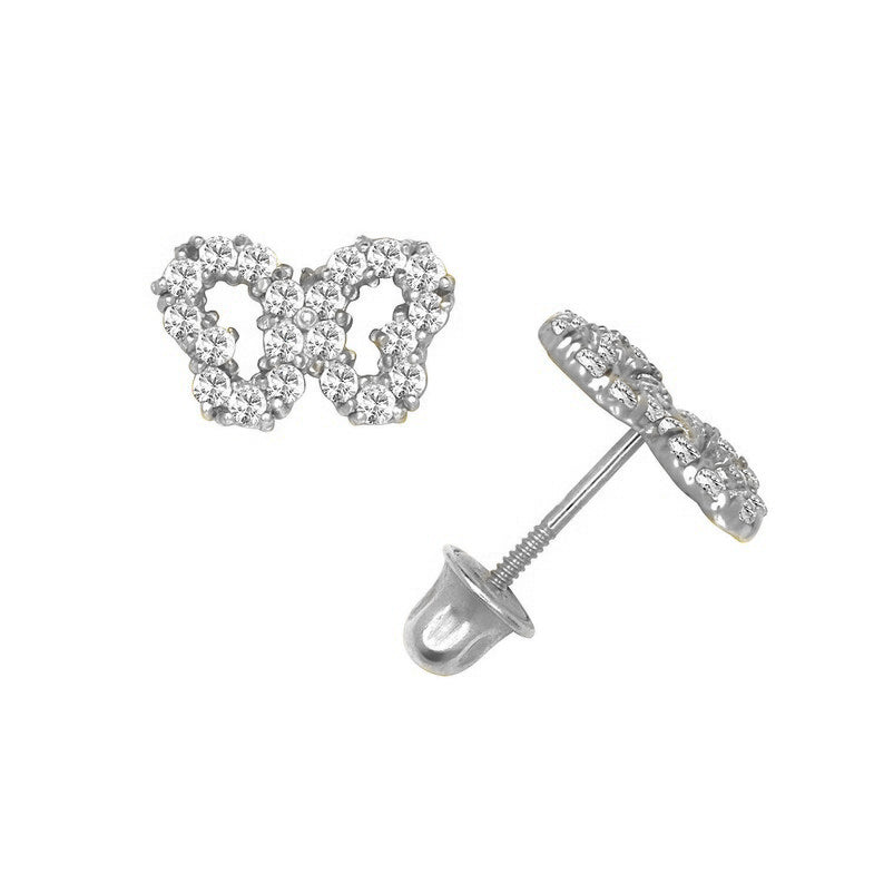 Exquisite Butterfly Frame Screw Back Earrings in 14K Yellow Gold Or White Gold