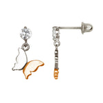 Load image into Gallery viewer, Charming 14K Solid two tone Butterfly Earrings with Screwback in Yellow Gold Or White Gold
