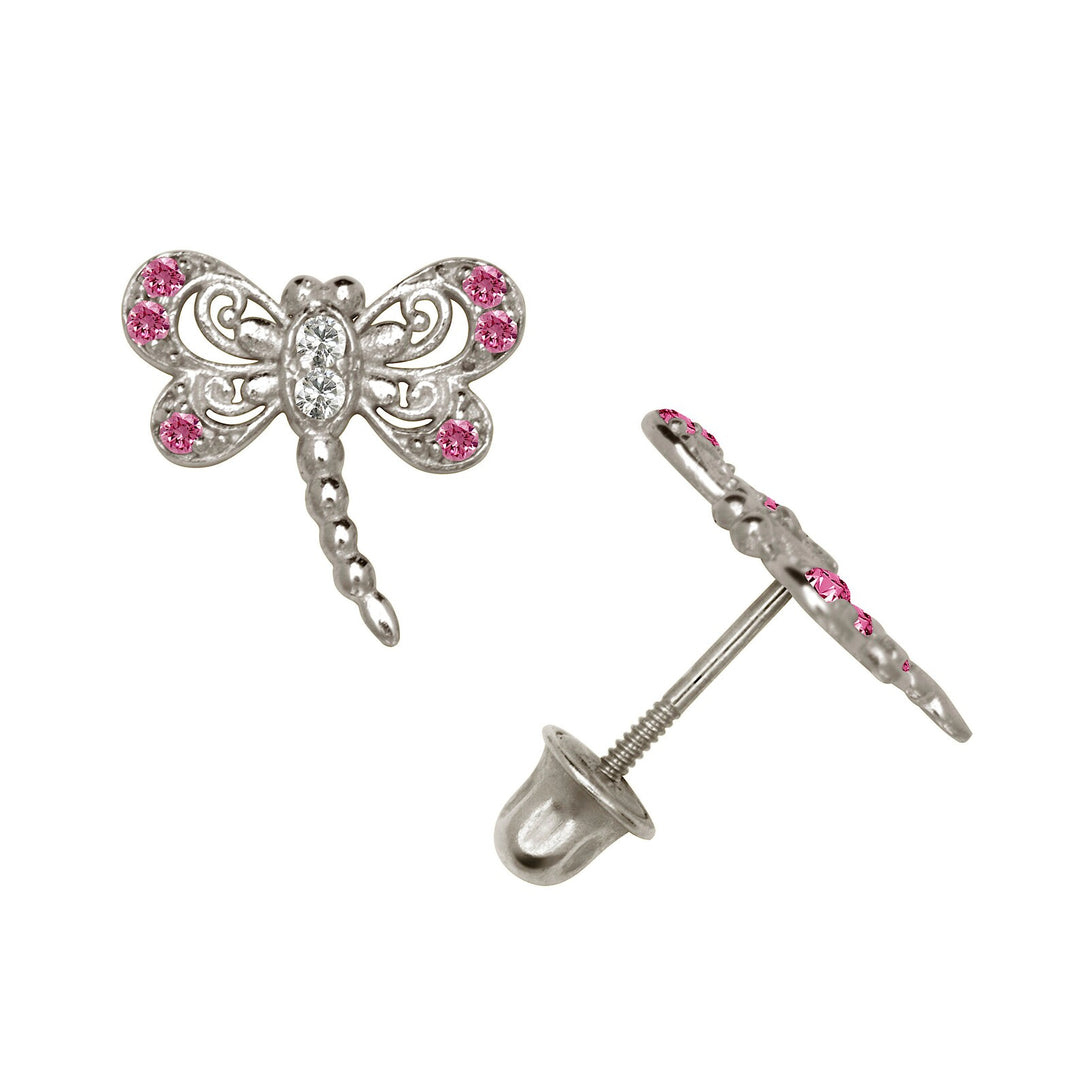 Stunning 14K Yellow Gold or White Gold Dragonfly Stud Earrings with Screwback