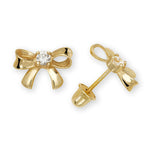 Load image into Gallery viewer, Enchanting 14K Yellow Gold Or White Gold Dainty Minimal Bow Screw Back Earring
