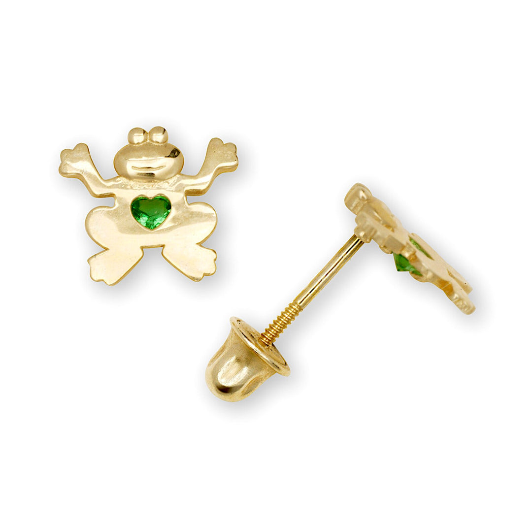 Playful 14K Yellow Gold Frog Stud Earrings with Screw Back
