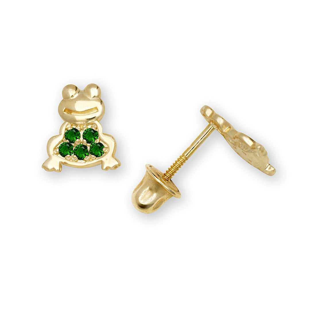 Enchanting 14K Yellow Gold Frog Stud Earrings with Screwback Closure