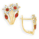 Load image into Gallery viewer, Blooming 14K Gold 12 Month Birthstones Double Flowers Leaf Leverback Earrings