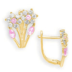 Load image into Gallery viewer, Blooming 14K Gold 12 Month Birthstones Double Flowers Leaf Leverback Earrings