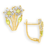 Load image into Gallery viewer, Blooming 14K Gold 12 Month Birthstones Double Flowers Leaf Leverback Earrings