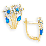 Load image into Gallery viewer, Blooming 14K Gold 12 Month Birthstones Double Flowers Leaf Leverback Earrings