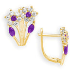 Load image into Gallery viewer, Blooming 14K Gold 12 Month Birthstones Double Flowers Leaf Leverback Earrings