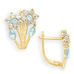 Load image into Gallery viewer, Blooming 14K Gold 12 Month Birthstones Double Flowers Leaf Leverback Earrings