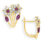 Load image into Gallery viewer, Blooming 14K Gold 12 Month Birthstones Double Flowers Leaf Leverback Earrings