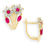 Load image into Gallery viewer, Blooming 14K Gold 12 Month Birthstones Double Flowers Leaf Leverback Earrings