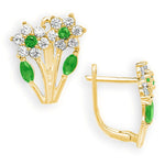 Load image into Gallery viewer, Blooming 14K Gold 12 Month Birthstones Double Flowers Leaf Leverback Earrings