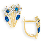 Load image into Gallery viewer, Blooming 14K Gold 12 Month Birthstones Double Flowers Leaf Leverback Earrings