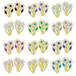 Load image into Gallery viewer, Blooming 14K Gold 12 Month Birthstones Double Flowers Leaf Leverback Earrings
