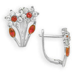 Load image into Gallery viewer, Blooming 14K Gold 12 Month Birthstones Double Flowers Leaf Leverback Earrings