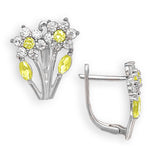 Load image into Gallery viewer, Blooming 14K Gold 12 Month Birthstones Double Flowers Leaf Leverback Earrings