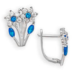 Load image into Gallery viewer, Blooming 14K Gold 12 Month Birthstones Double Flowers Leaf Leverback Earrings