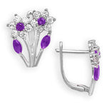 Load image into Gallery viewer, Blooming 14K Gold 12 Month Birthstones Double Flowers Leaf Leverback Earrings