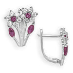 Load image into Gallery viewer, Blooming 14K Gold 12 Month Birthstones Double Flowers Leaf Leverback Earrings