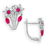 Load image into Gallery viewer, Blooming 14K Gold 12 Month Birthstones Double Flowers Leaf Leverback Earrings