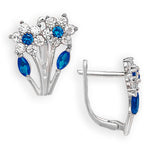 Load image into Gallery viewer, Blooming 14K Gold 12 Month Birthstones Double Flowers Leaf Leverback Earrings