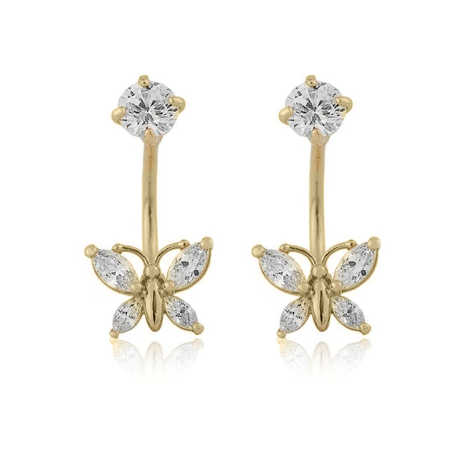 14k Gold Simulated Diamond Butterfly Telephone Earrings